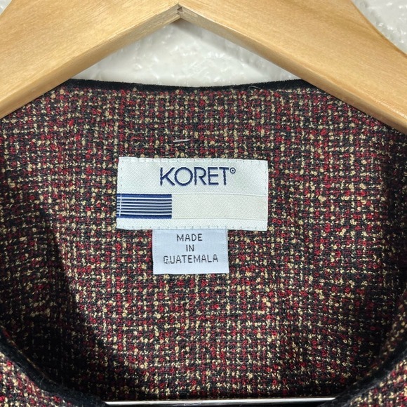 Vintage 80’s Koret Tweed Blazer Velvet Buttons Red Black Size 14 - Picture 11 of 13